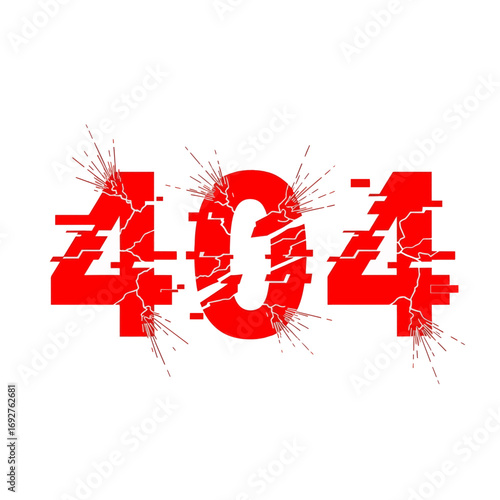 Digital 404 error page showing a broken red number concept, website not found graphic design for internet issues