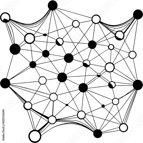 Abstract technology background with a 3D network connection of interconnected spheres and a web of global communication