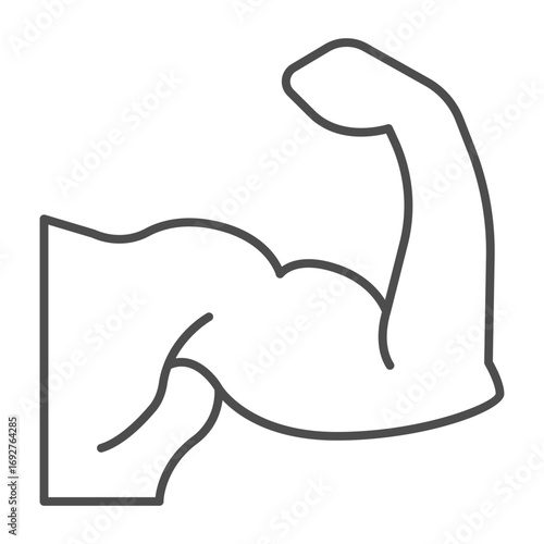 Muscular man arm thin line icon, body builder concept. Vector graphics. Arm muscles of bodybuilder athlete sign on white background, outline style icon for mobile or web design.