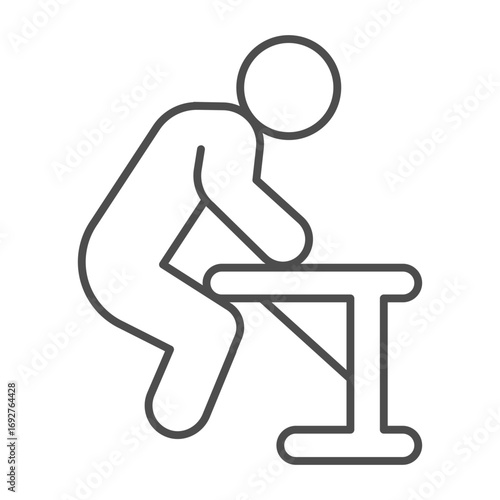 Man on horizontal bar thin line icon, body building concept. Vector graphics. Athlete man doing exercise for arms, training sign on white background, outline style icon for mobile or web design.