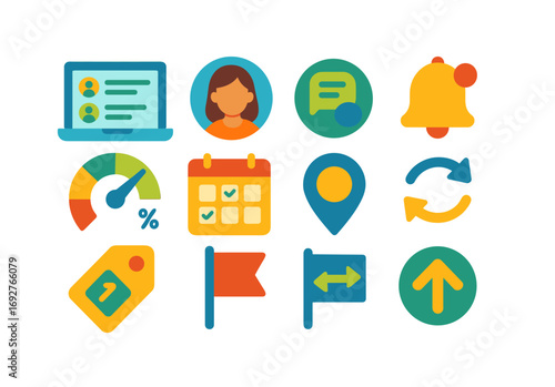 Business and productivity flat icon set. office, task management icons collection