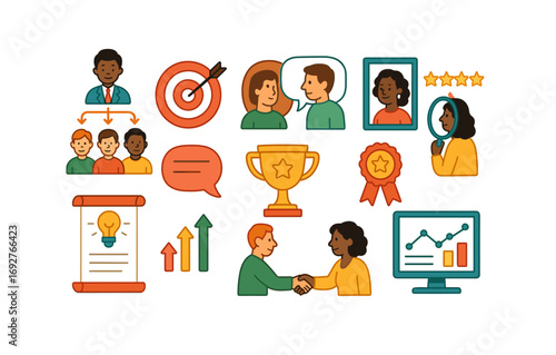 Business and teamwork flat icon set. collaboration, communication icons flat collection