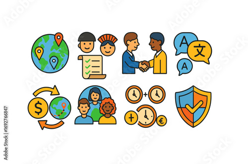 Translation, language outline icon set. global, communication, exchange, speech icons