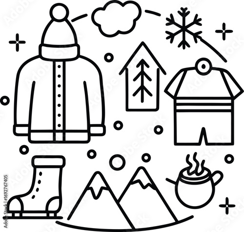 Winter Snowflake Mitten Icon Set Of Silhouette Vector, chilly, transparent, outline, wintertime