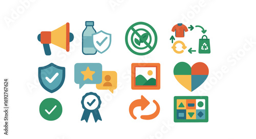 Recycling and eco-friendly flat icon set. sustainability, nature symbols collection