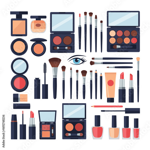 A comprehensive collection of essential makeup products and tools for beauty enthusiasts