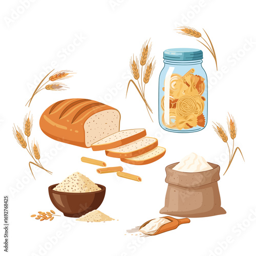 A delicious assortment of baked goods and grains essential for healthy eating