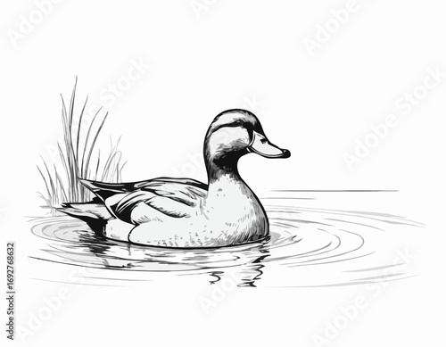 Duck swimming sketch hand drawn Farming hunting Vector illustration
