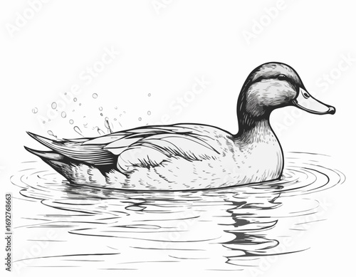 Duck swimming sketch hand drawn Farming hunting Vector illustration