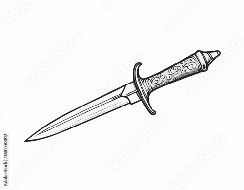 Vintage dagger sketch hand drawn Vector illustration.