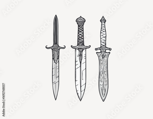 Vintage dagger sketch hand drawn Vector illustration.