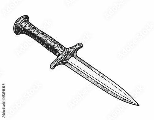 Vintage dagger sketch hand drawn Vector illustration.