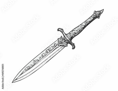 Vintage dagger sketch hand drawn Vector illustration.