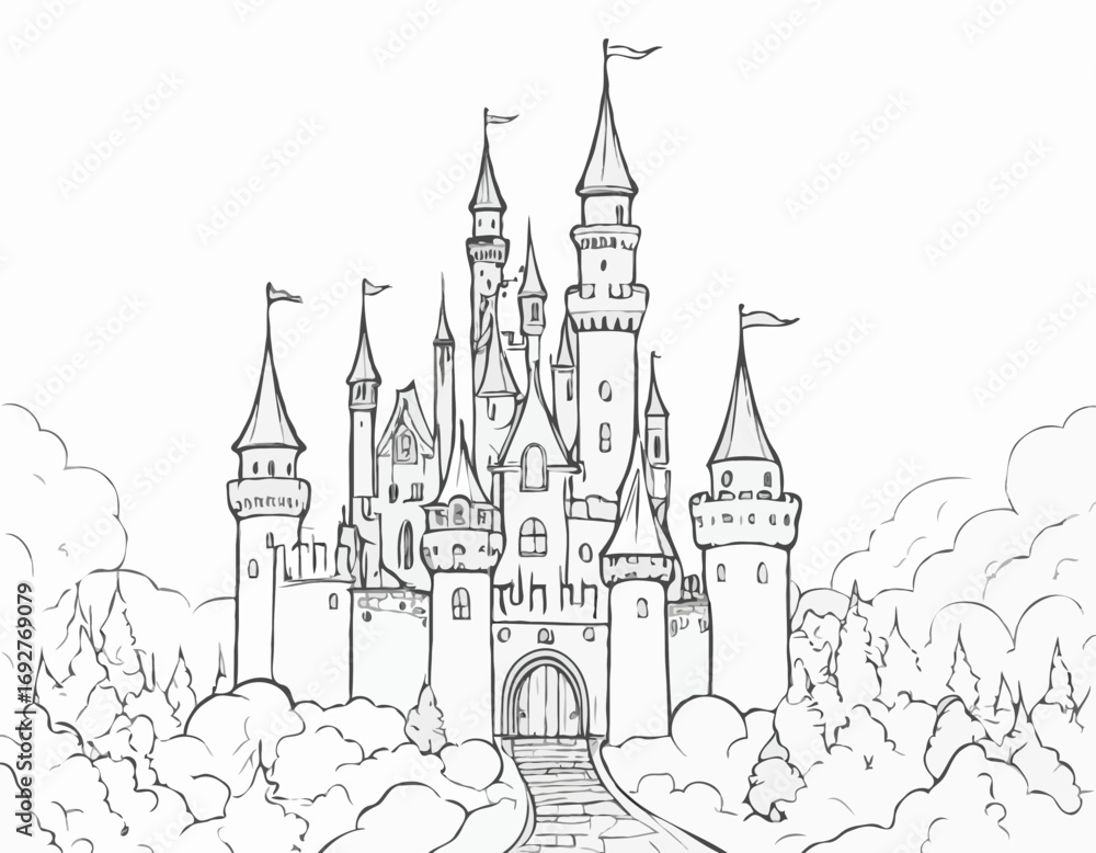 Obraz premium Fairy tale castle hand drawn sketch llustration