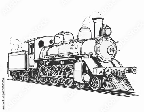 Steam Locomotive hand drawn sketch Vector illustration Transport