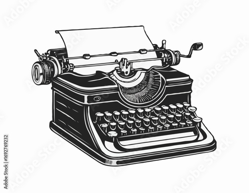 Typewriter vintage typewriter sketch hand drawn in engraving style Vector illustration