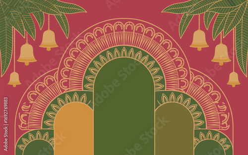 Auspicious Indian Toran with Bells and Leaves for Festive Decorations