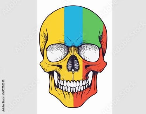 Human skull in colors sketch hand drawn in doodle style Vector illustration.