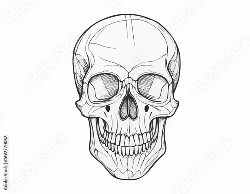 Human skull in colors sketch hand drawn in doodle style Vector illustration.
