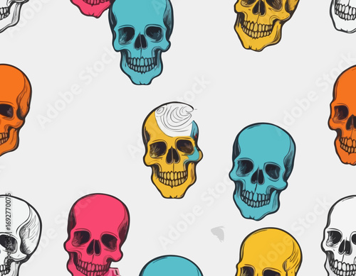 Human skull in colors sketch hand drawn in doodle style Vector illustration.