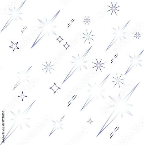 Sparkling star shapes and glowing burst elements on white background. Ideal for magical, cosmic, or dreamy visual projects. High-quality vector design with radiant fantasy theme.