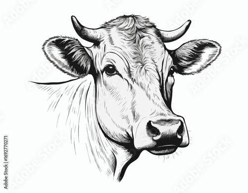 Cow portrait cow head vintage sketch hand drawn Vector illustration.