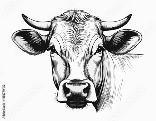 Cow portrait cow head vintage sketch hand drawn Vector illustration.