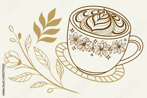 Elegant pumpkin spice latte with gold foil accents