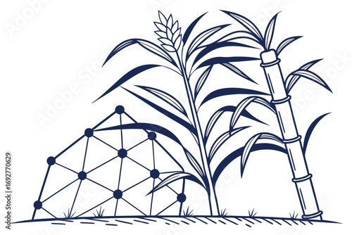 Stylized geometric sugarcane stalk with nodes in vibrant colors