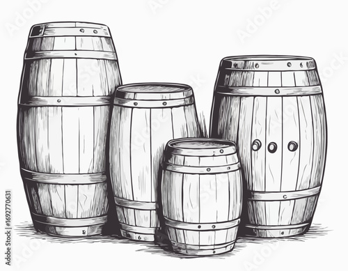 Wooden barrels hand drawn sketch Winemaking