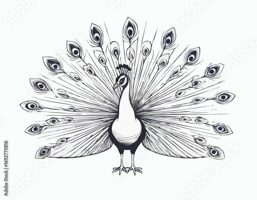 Peacock sketch, hand drawn in engraving style Vector illustration