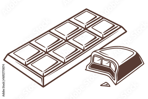Minimalist chocolate bar with a broken piece vector illustration