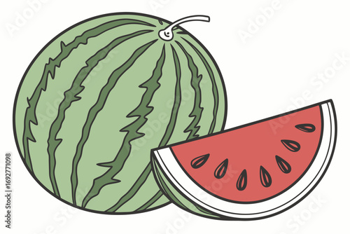 Simple outline illustration of a watermelon slice with rind