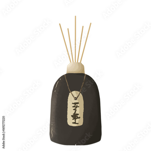 Artistic watercolor illustration of a zen home fragrance diffuser, symbolizing tranquility and mindful aromatherapy for a relaxing spa-like ambiance