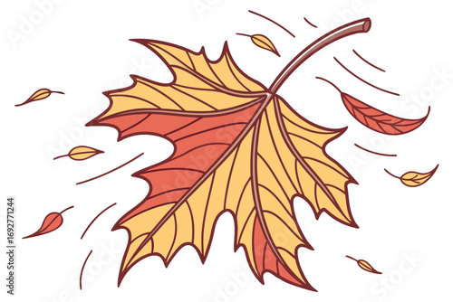 Single outline autumn leaf icon with editable stroke