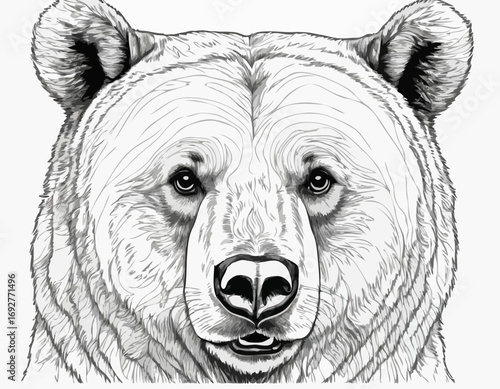 Beautiful realistic bear portrait hand drawn engraving sketch Vector illustration.