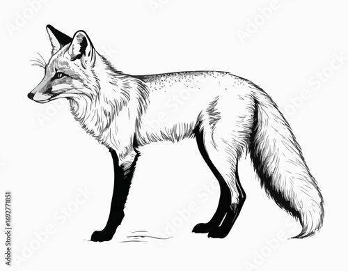 Beautiful fox sketch hand drawn Vector illustration Wild animals