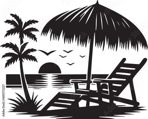 tropical beach with umbrella