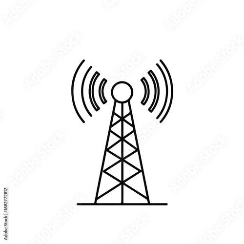5G Tower Icon - Thin Outline Vector of Antenna Mast with Radiating Waves for Next-Gen Wireless and Mobile Communication