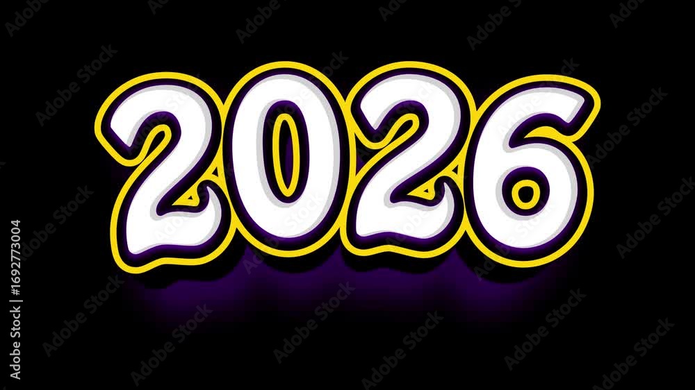 2026 bold white font with multiple stroke animation