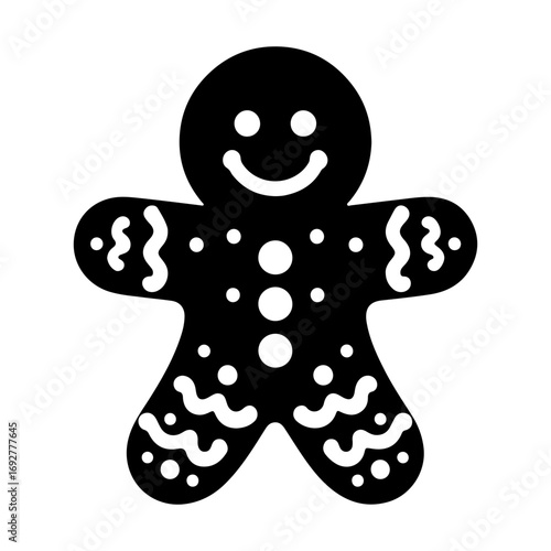 black gingerbread man smiling, christmas cookie clip art preview