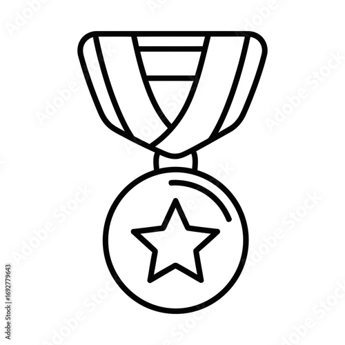 medal with star and ribbon line icon