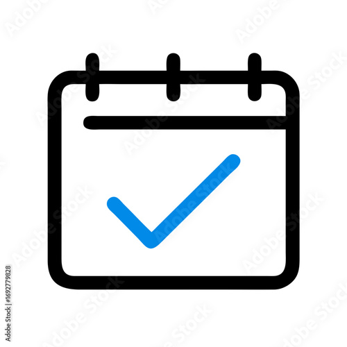 Bold Calendar Page Icon with Blue Check – Event Planning Vector Illustration