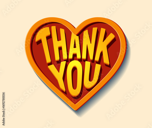 Heartfelt Gratitude in Vivid Typography: A vibrant, heart-shaped design radiates warmth and sincerity, bearing the uplifting message Thank You in striking, dimensional lettering.