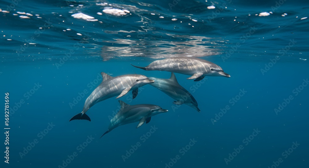 Obraz premium Dolphins underwater playful group