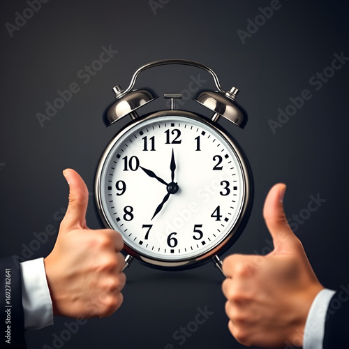 Wallpaper Mural Business people thumbs up with alarm clock for punctual good time or best timing concept Torontodigital.ca