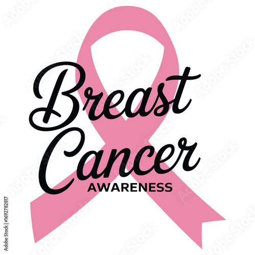 Pink breast cancer awareness ribbon with text symbolizing support and hope
