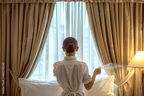 Wallpaper Mural Portrait of a young housekeeper in uniform with a pleasant smile, indoors. Torontodigital.ca