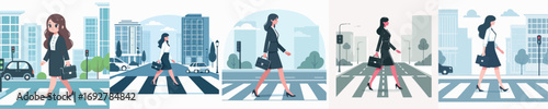 vector character of female secretary crossing the street