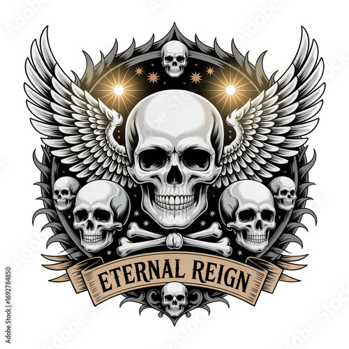 Eternal Reign Skull with Crown Gothic Tattoo Style PNG Artwork